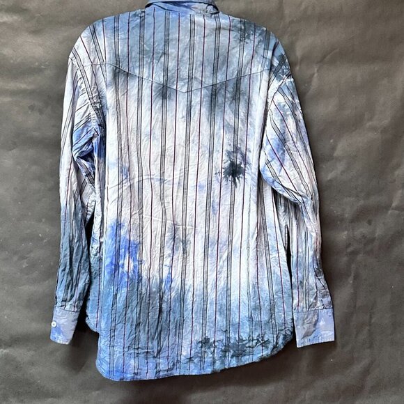 Wrangler Black Tie Dye Shirt Long Sleeve Size Small Medium TG Blue Dyed Rodeo - Picture 3 of 6